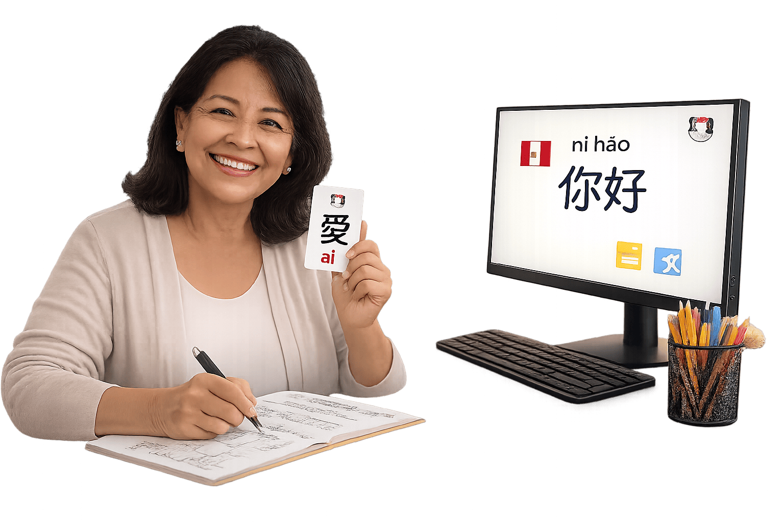 Adulto mayor aprendiendo chino mandarín online en Instituto Lao